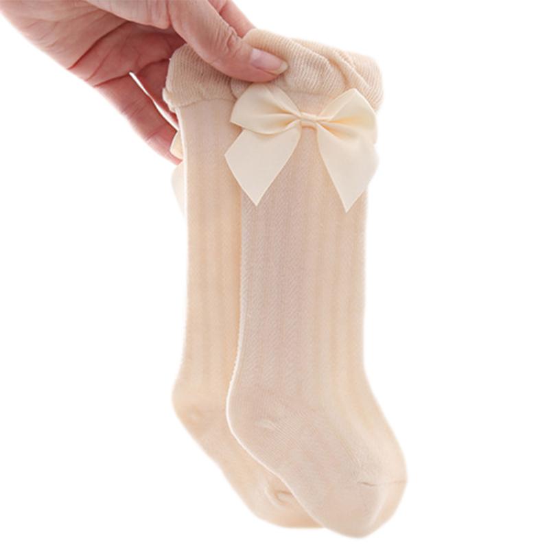Baby Girls Summer Thin Mesh High Tube Socks Bow Anti-Mosquito Over Knee Stocking