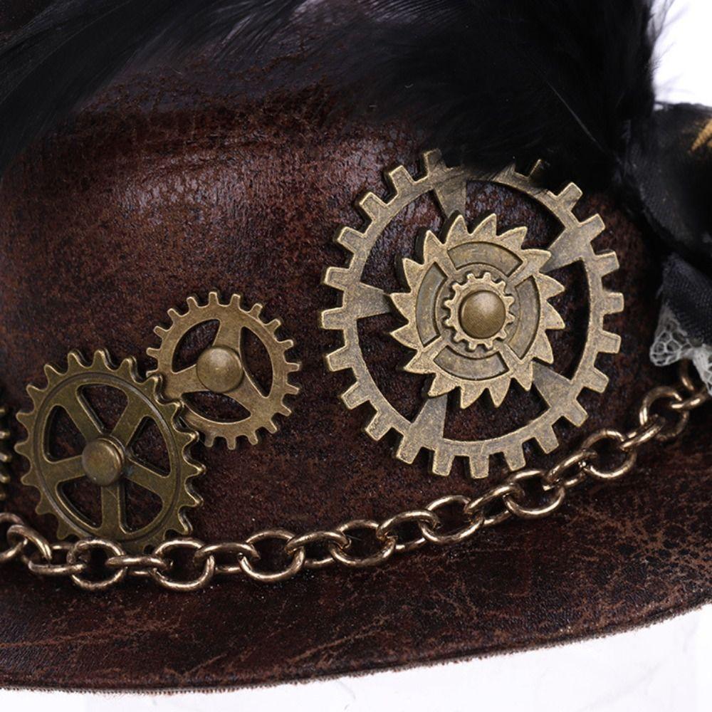 Gears Feather Halloween Top Hat Vintage Goth Headwear Hat Headpiece Role Playing Hat  Headgear