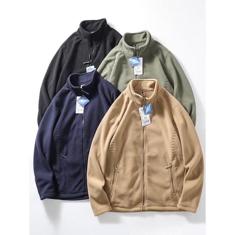 Double-Sided Polar Fleece Jacket Men's Autumn and Winter Fleece Sweater Jacket Export Men's American Stand Collar Cardigan Zipper Sweatshirt