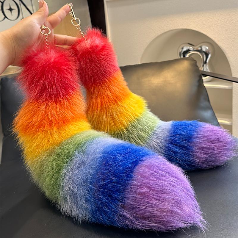 Huge Fluffy Faux Fur Fox Tail Keychain Bag Charms Therian Tail Fox Tail Keychain Fur Pendant Key Chain Plush Pendant Gift For