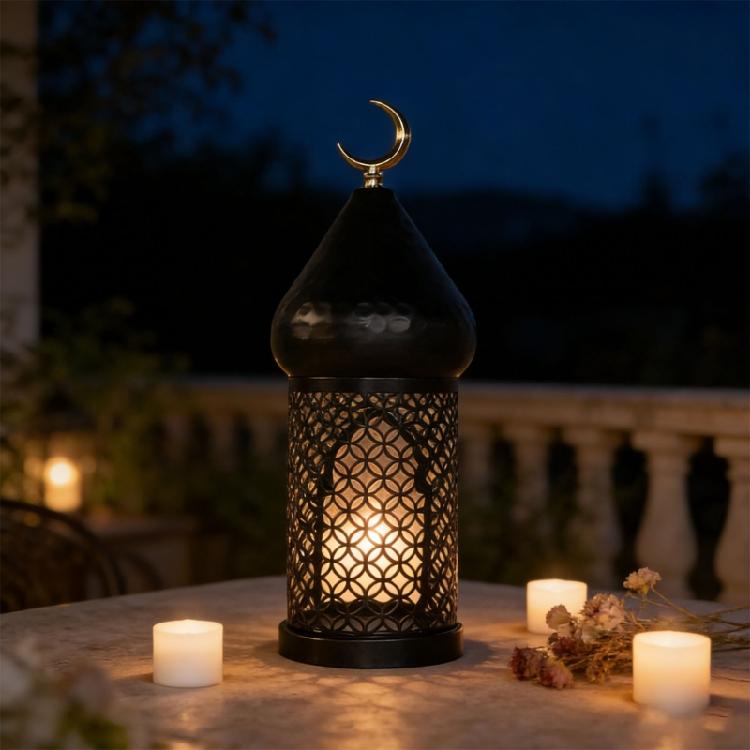 Moroccans Hollow Out Candle Holders Black Iron Lantern Decorative Candle Stand for Indian Wedding Eid Ramadans Event