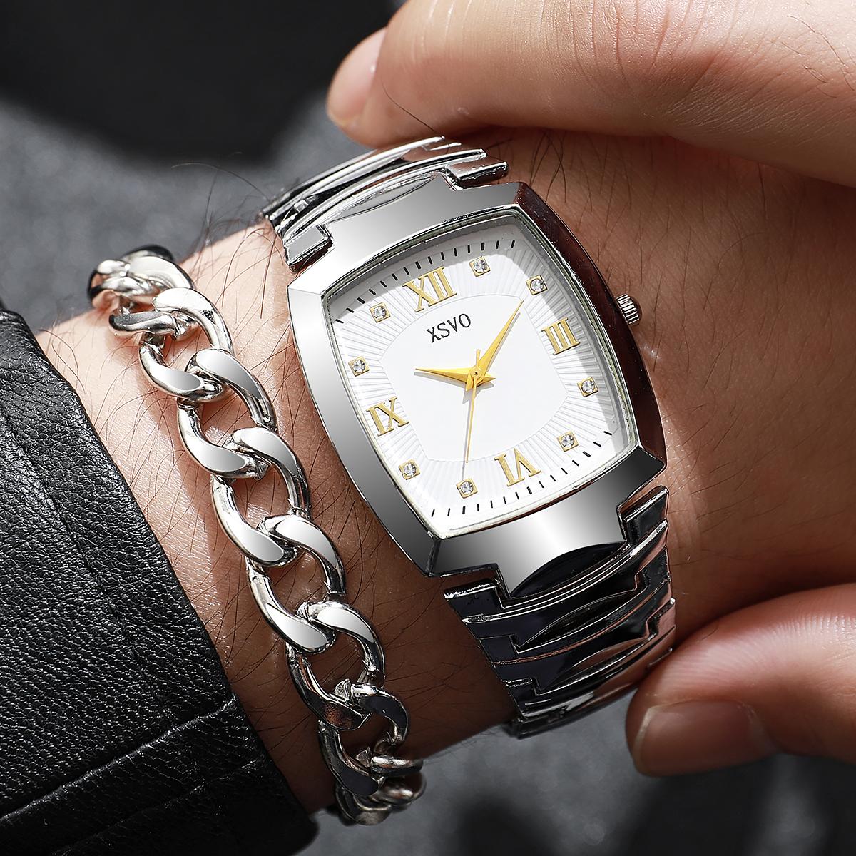 

Простые деловые новые модные минималистичные часы-трендсеттер нишевые роскошные ретро кварцевые мужские часы браслет набор из двух предметов серебряный