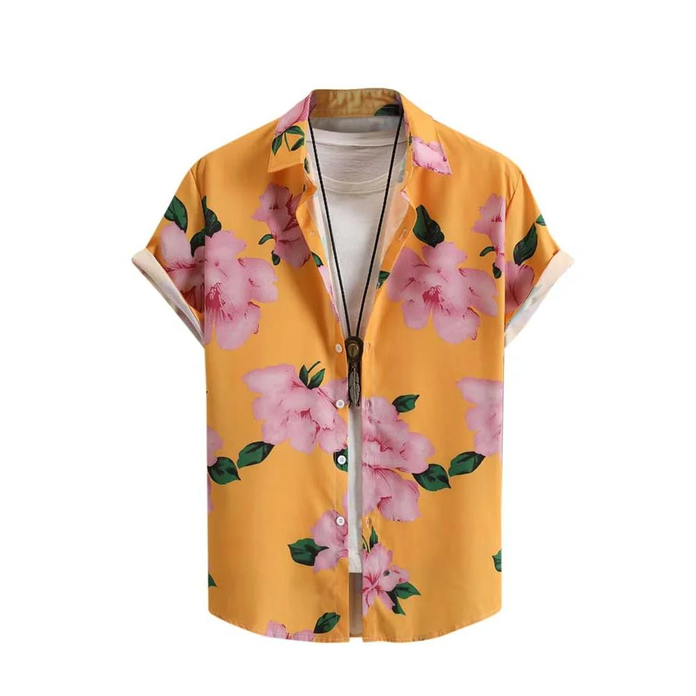 Seaside Beach Men Women's Shirts Floral Print Design Short Sleeve Shirts Fashion Button Shirt Tops