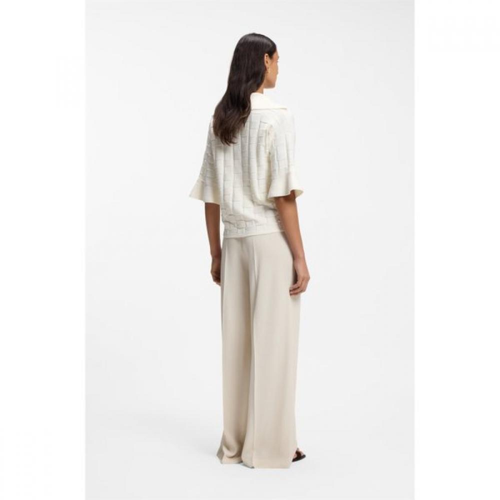 BoSS Women S Checked Texture Johnny Collar Sweater Open White