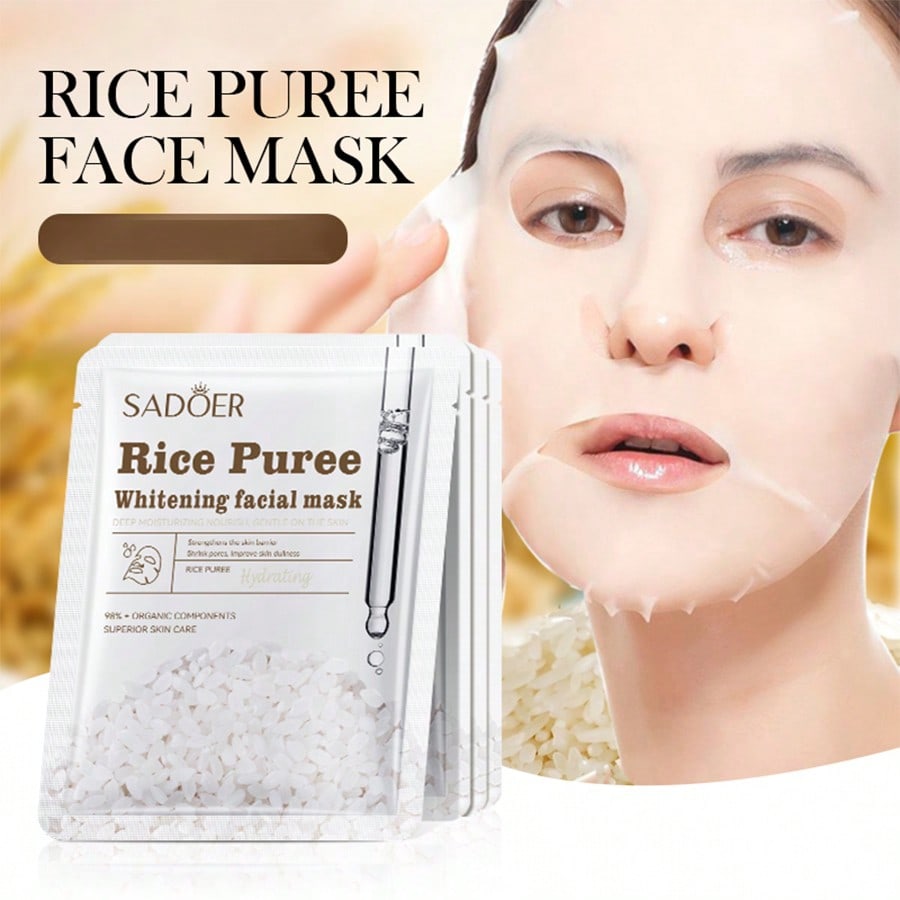 1/5/10pcs Rice Brightening Mask, Slows Down Skin Aging, Improves Dry, Rough And Dull Skin, Brightens