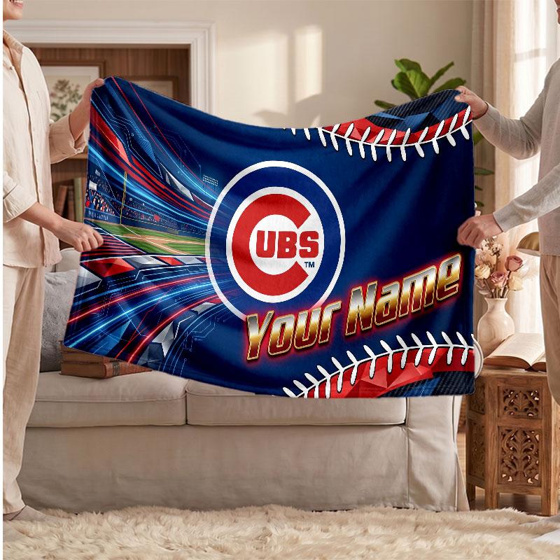Chicago Cubs Flannel Blanket, Custom Name Text Personalized Soft Throw Blanket Home Decor Gift