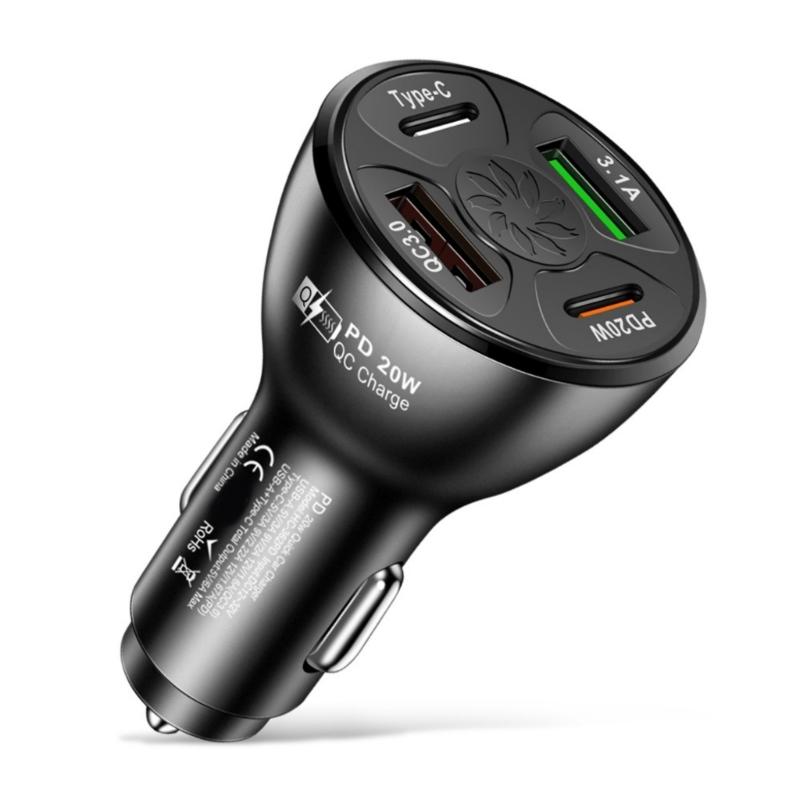 38W USB C Car Charger 4 Port Fast Charging Car Charger Adapter QC3.0 Car USB Charger Multiple Port Adapter for Phone