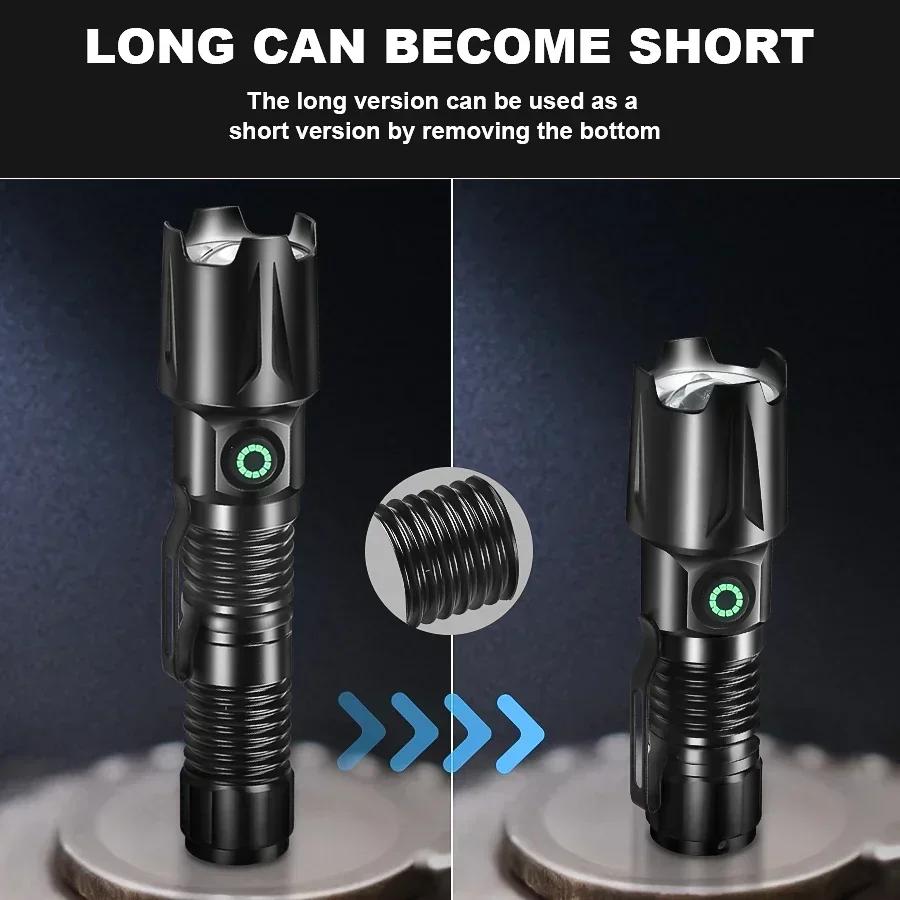 Powerful P50 LED Telescopic Zoom Flashlight USB Rechargeable Lantern Solar Charging Hat Clip Camping Hiking Emergency Torch