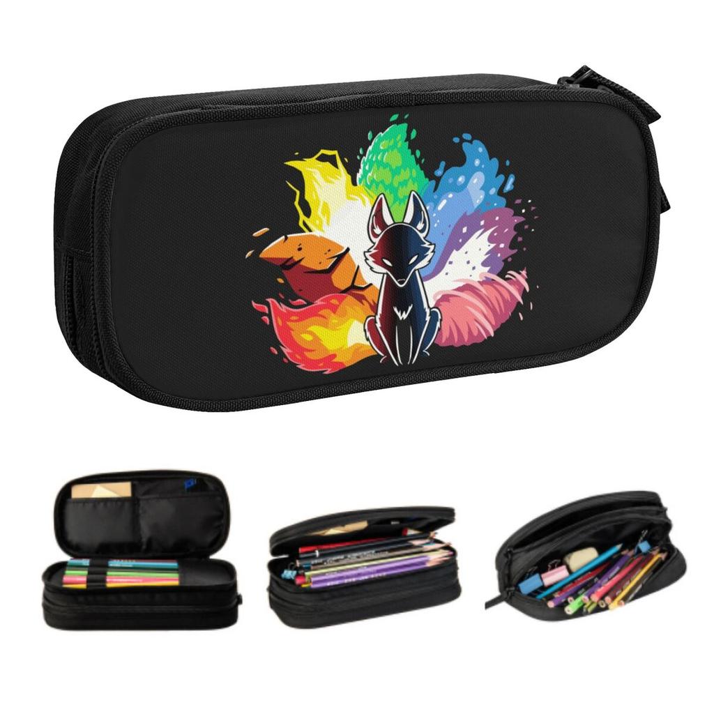Custom Kitsune Nine Tail Fox Cute Pencil Case Boy Girl Large Capacity Japanese Art Pencil Bag School Accessories