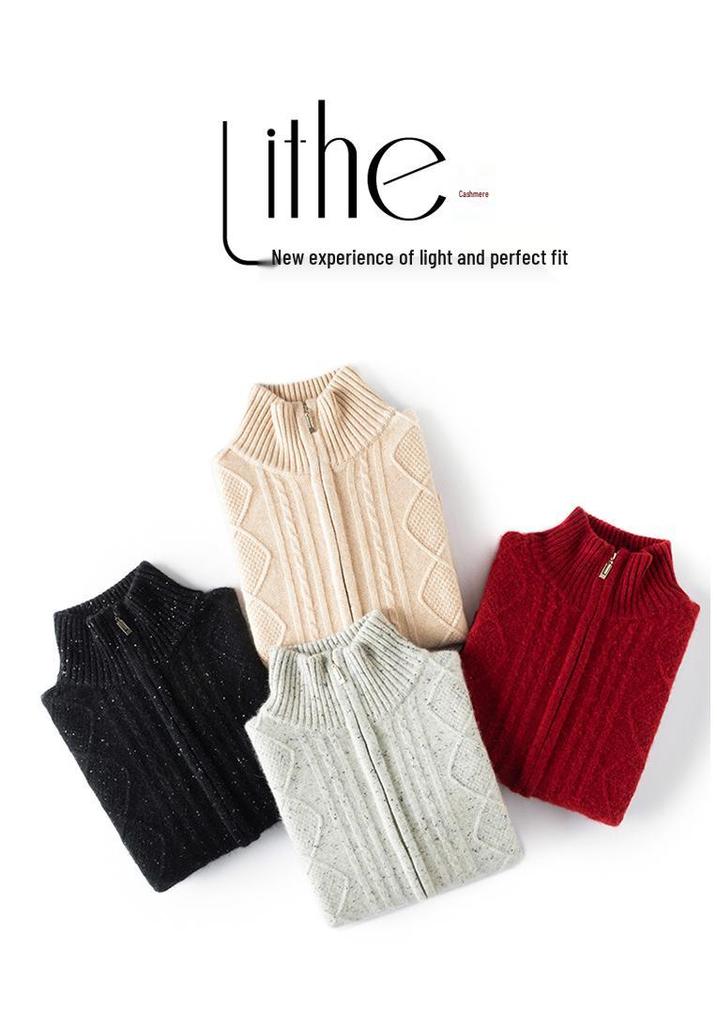 2025 Autumn/Winter Women's Diamond Pattern Cashmere Cardigan - Gentle Style Short Zipper Jacket