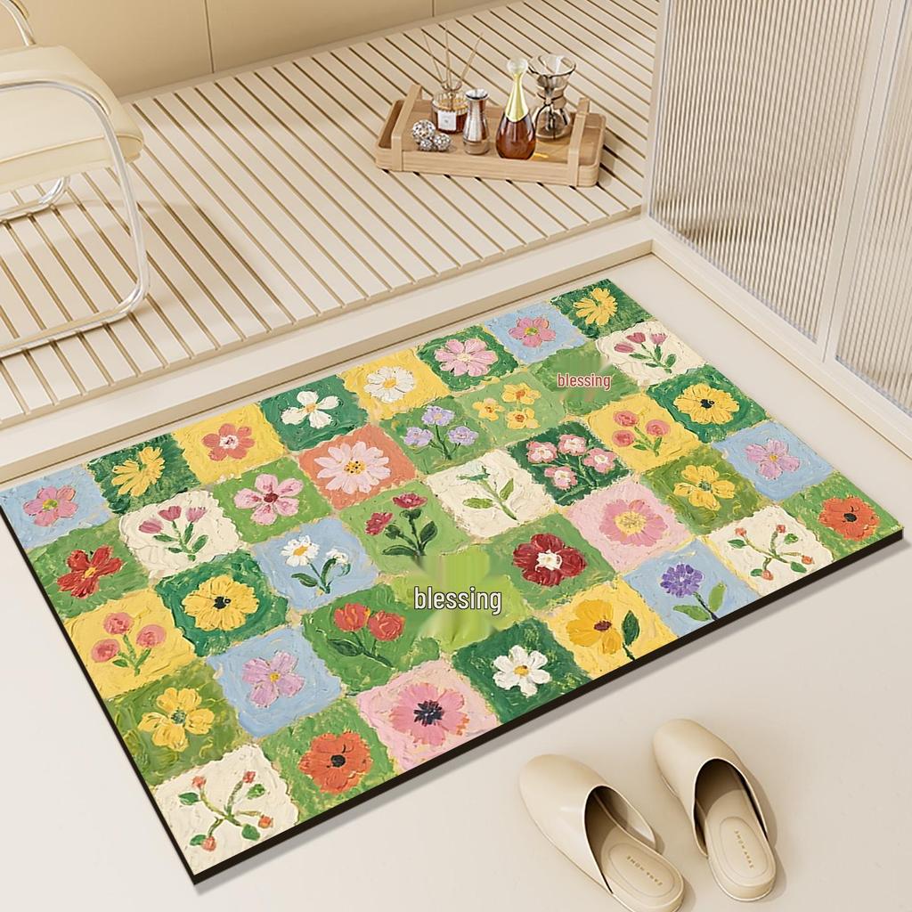Quick-Dry Retro Floral Non-Slip Diatom Mud Bath Mat