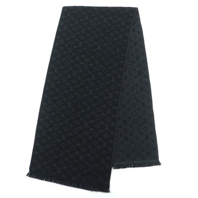 Flott LOUIS VUITTON Skjerf Monogram Classic svart ull herre M70520 Brukt