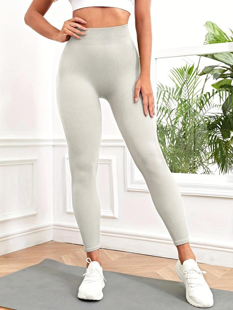 Women's High Waist Seamless Quick-Dry Ribbed Yoga Pants - Hip Lifting & Moisture-Wicking Leggings