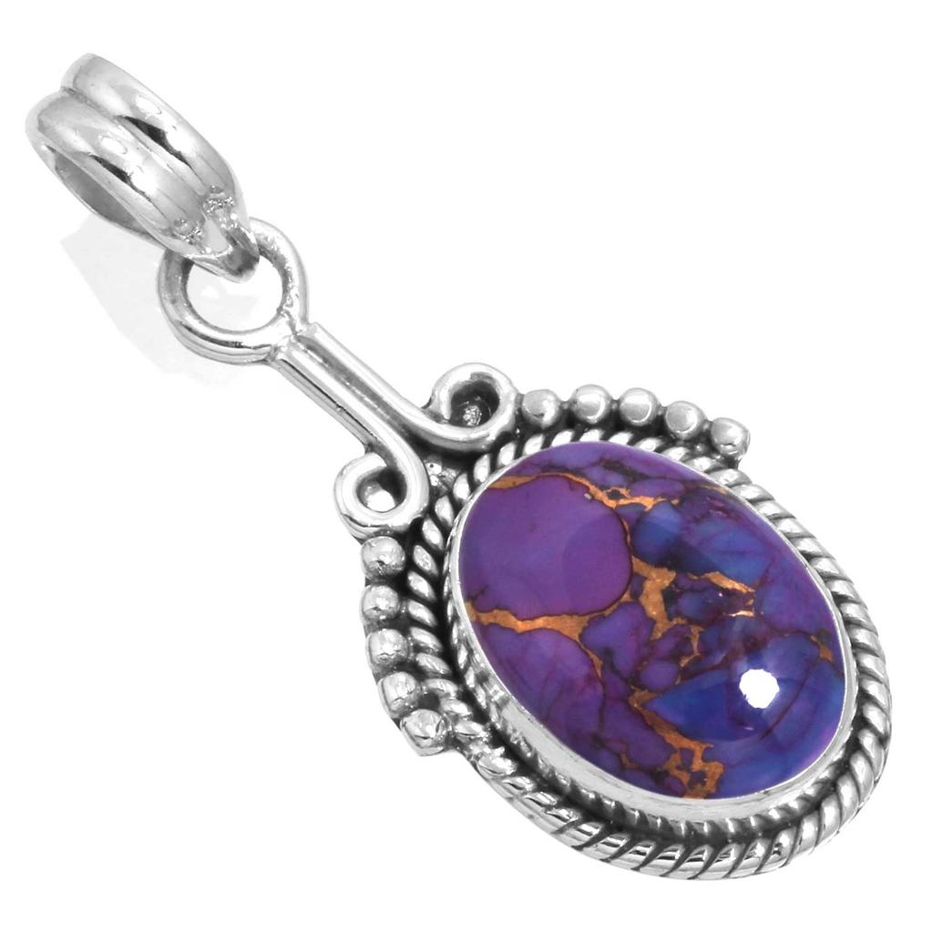 925 Sterling Silver Pendant Women Gemstone Handmade Jewelry Engagement Gift Blue Green Purple Copper Turquoise Pearl Lapis Mother Of Pearl Solitaire