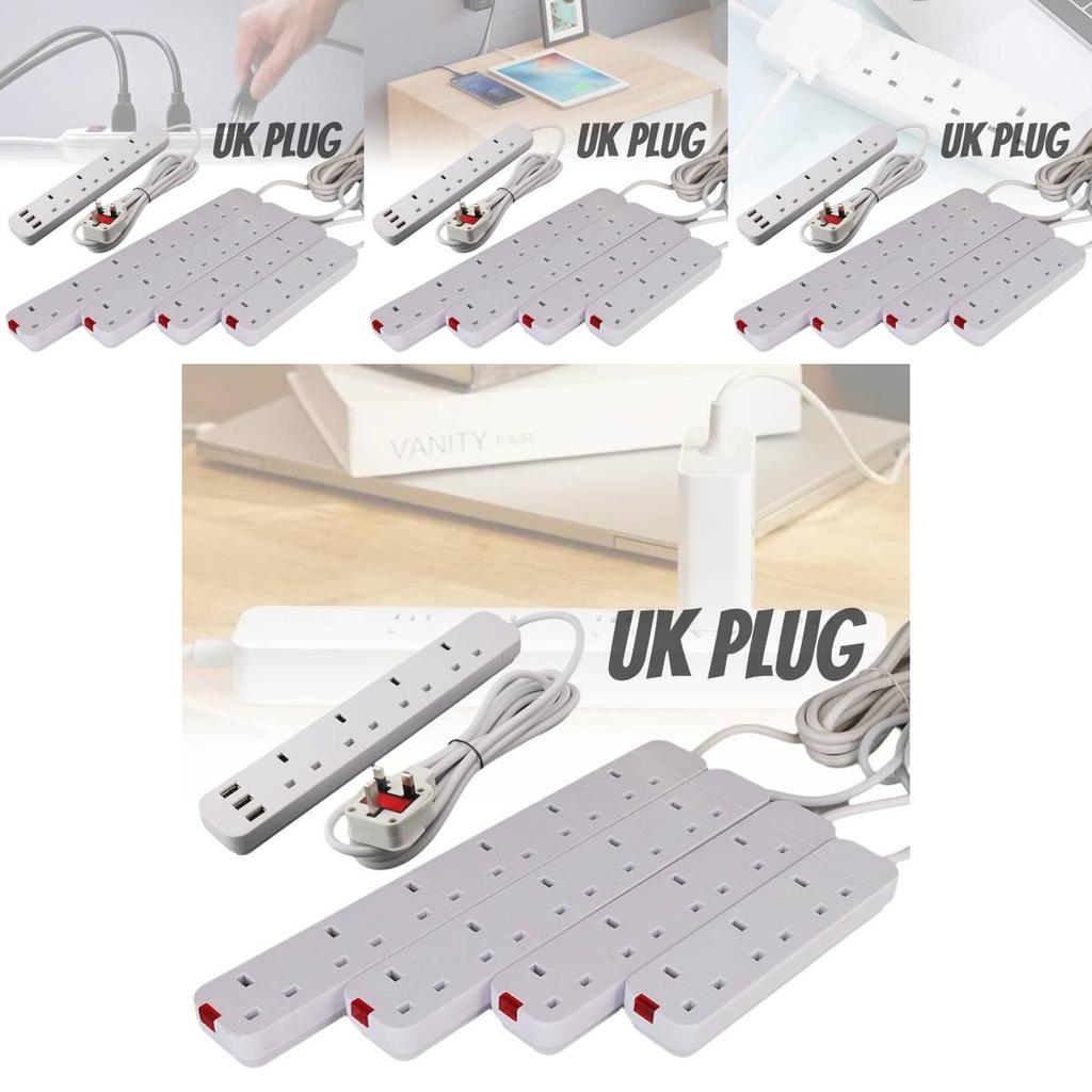 13a British Power Strip With 3 Meter Extension Cord And Multiple Outlets For Enhanced Convenience