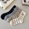 Ladies Autumn and Winter Warm Simple and Versatile Striped Boneless Lovely Cartoon Micro Pressed Wool Mid Tube Socks