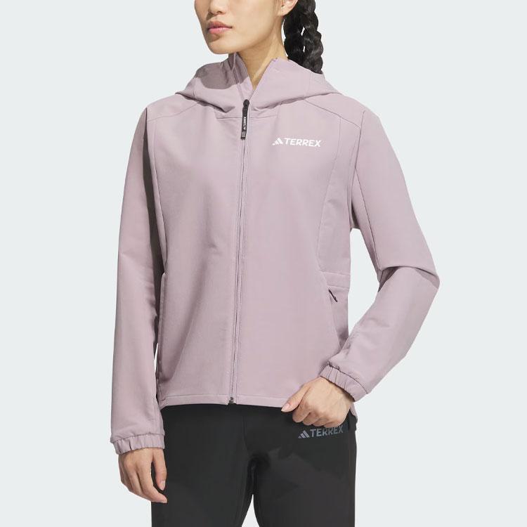 Adidas Wind.Rdy Softshell Brushed Jacket Solid Color Logo Outdoor Sports Softshell Jacket Women Jacket Lilac IW2789
