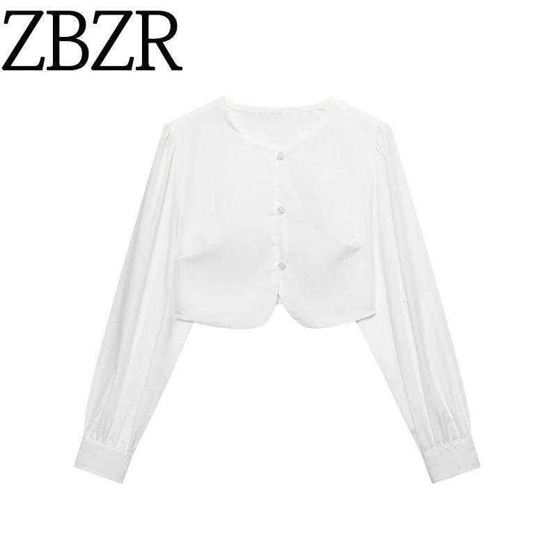 Za New Fall Women's Clothing 2025 Fashion Style French Style Design round Neck Long Sleeves Short Curved Hem Shirt