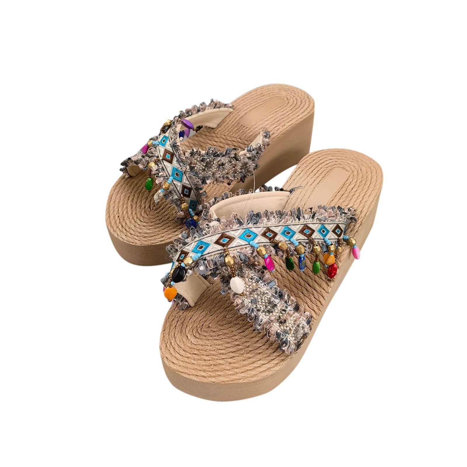Women s Spring And Summer Bohemian Tassel Shoes 40 синий