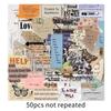 50pcs English Phrases Graffiti Stickers Waterproof PET DIY Laptop Stickers Gift Cartoon Phone Stickers