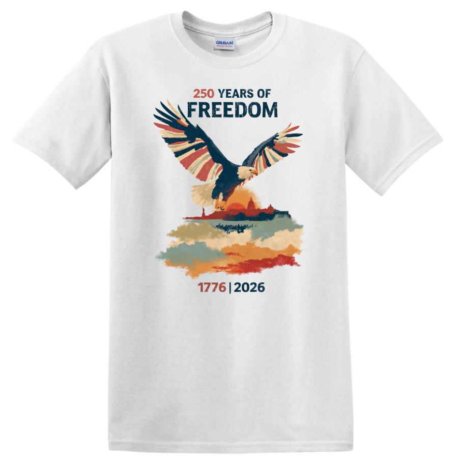 250 Years Freedom Eagle T Shirt 1776 2026 American Flag Anniversary Retro Tee 2XL