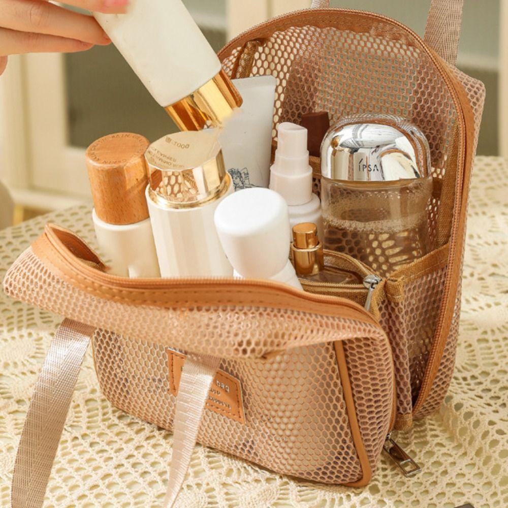 Large Capacity Mesh Handheld Makeup Bag Square Storage Toiletry Bag Simple Cosmetic Cases  Travel