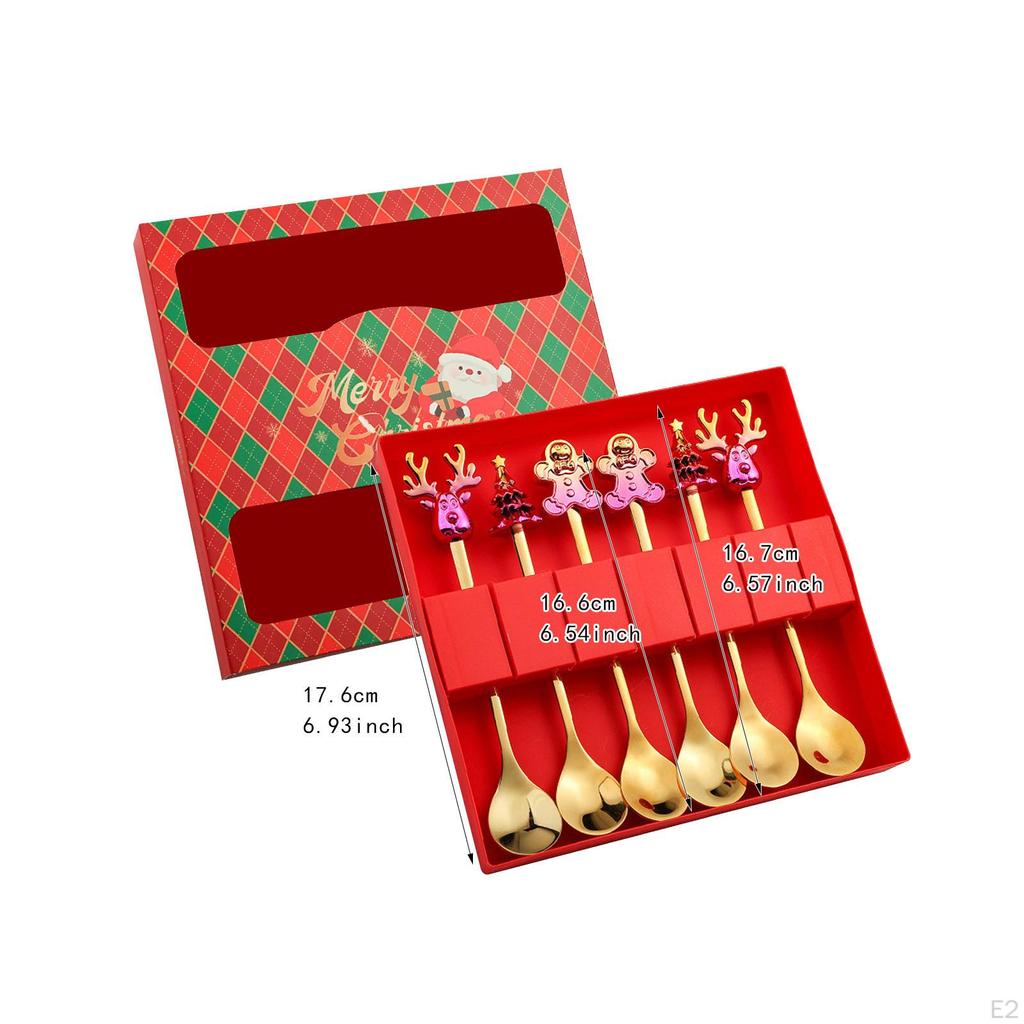 6Pcs Christmas Elk Tree Gingerbread Characters Spoons Flatware Decor Tea Tableware for Daily Use