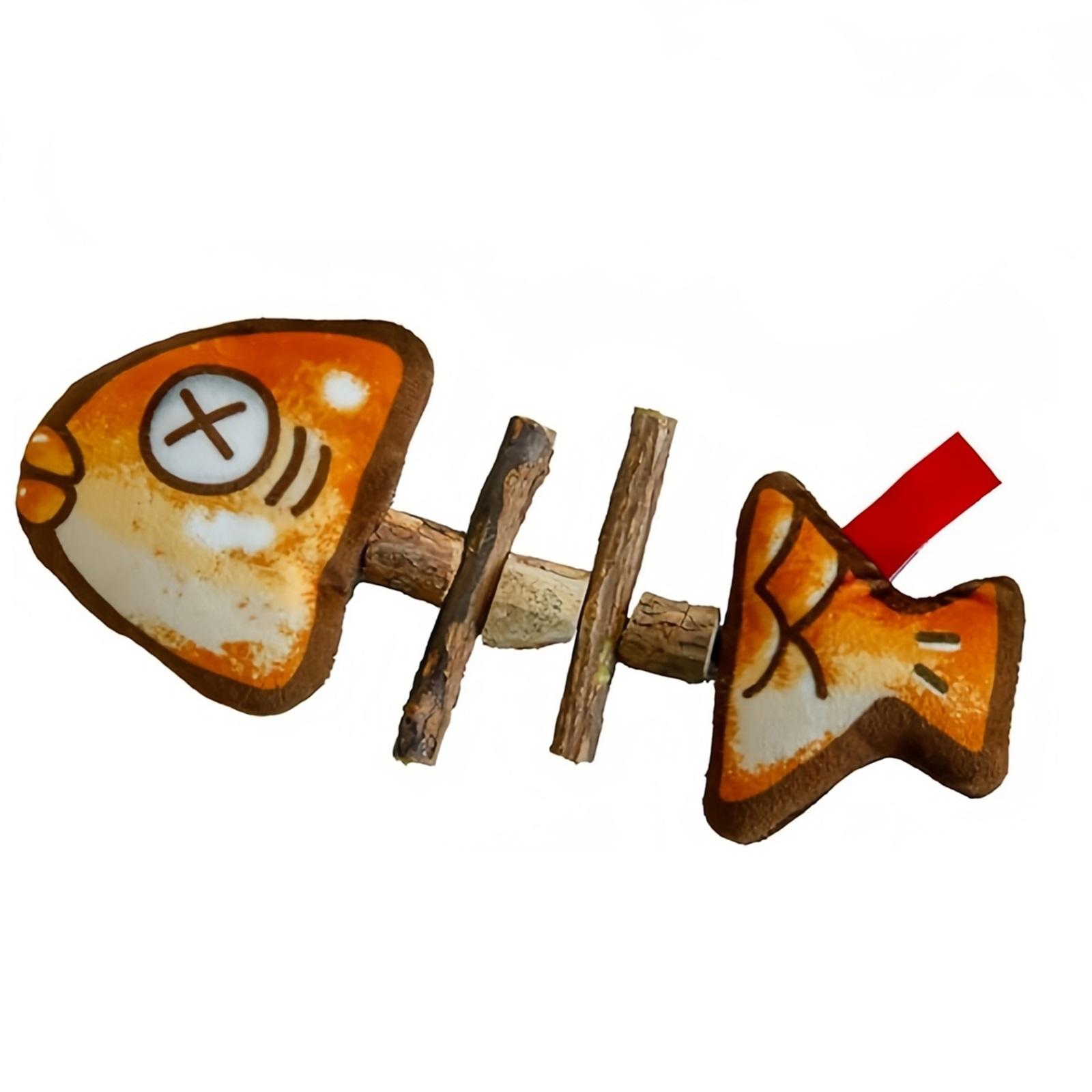 

SEIS Fish Toys Simulated Fish Bones Toy Wooden Teething Pet Grilled Fish Toy Interactive Toys Chew Plush Toys One Size