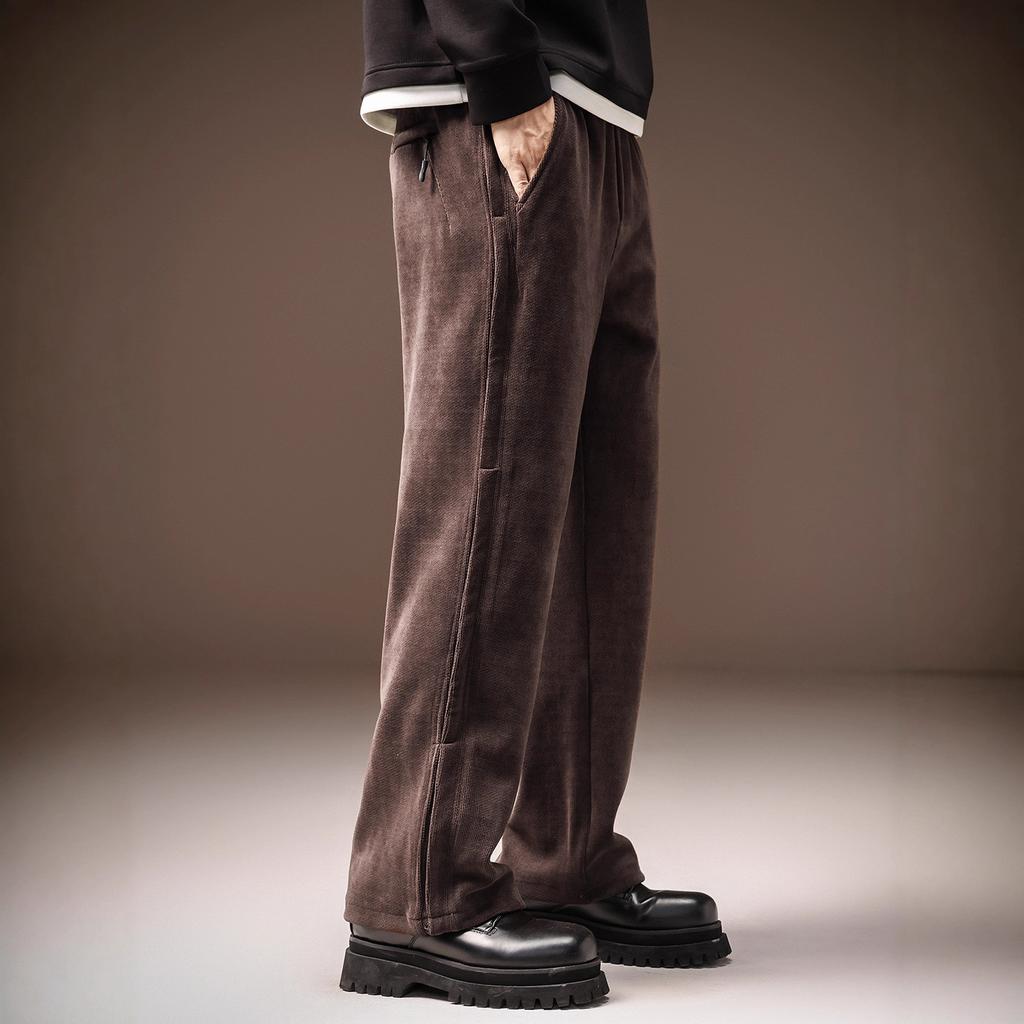 High-end Japanese retro soft waxy chenille pants men's autumn and winter new loose elastic waist wide-leg straight casual pants