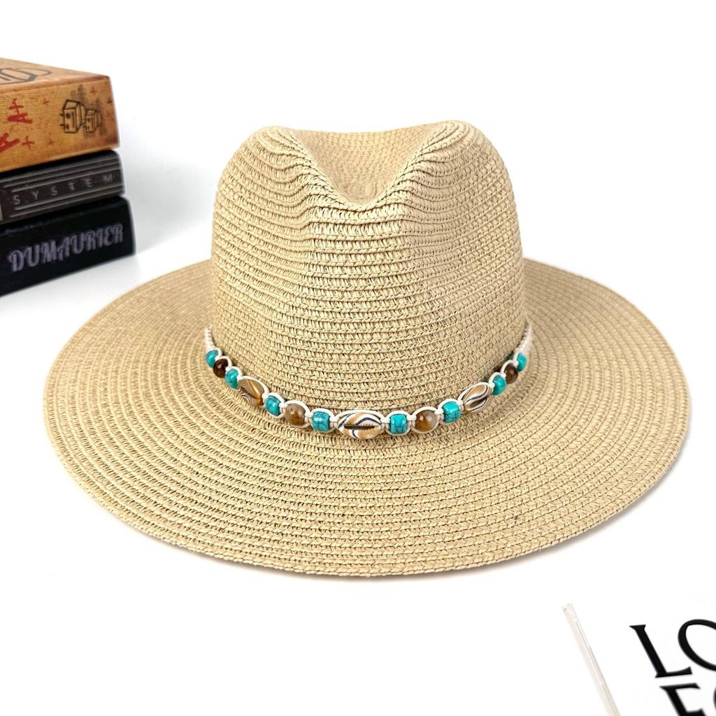 European, American Spring and Summer New Grass Chime Jazz Top Hat Women's Outdoor Travel Vacation Sunshade Sun Protection Beach Straw Hat
