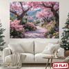 2D Pink Sakura Garden Tapestry Cherry Blossom Path Stone Road Wall Hanging for Bedroom Living Room Party Decor
