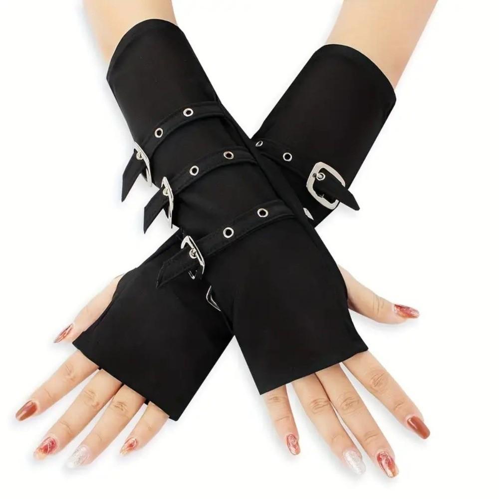 Punk Style Fingerless Gloves with Buckle Straps Gloves Arm Sleeves  Cosplay Stage Performances