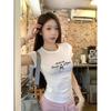 Letter Bow Short Sleeve T-Shirt Women's Summer Sweet Spice Girls Korean Slim Skinny Top Dopamine Bottom