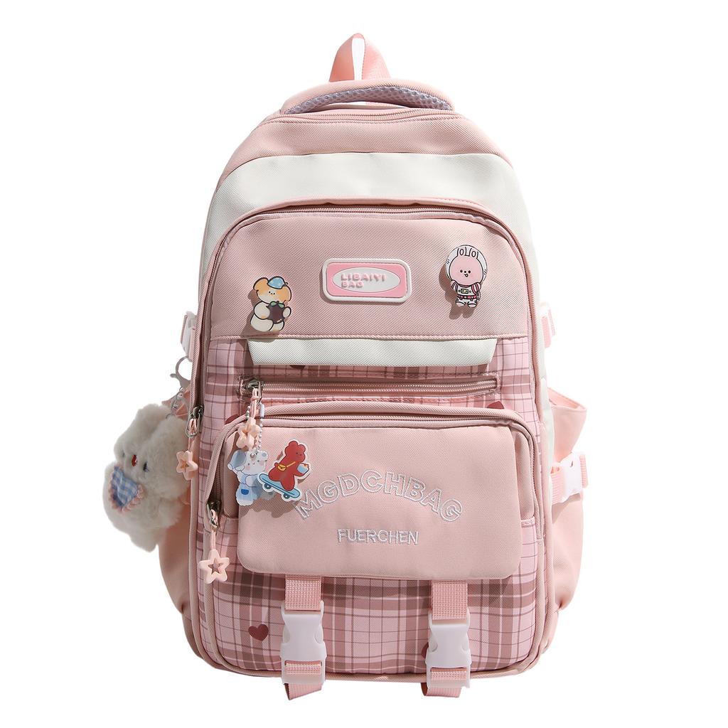 Zaino versione coreana di Mori per studente di scuola elementare femminile alto valore scozzese colore a contrasto stile college per studente di scuola media