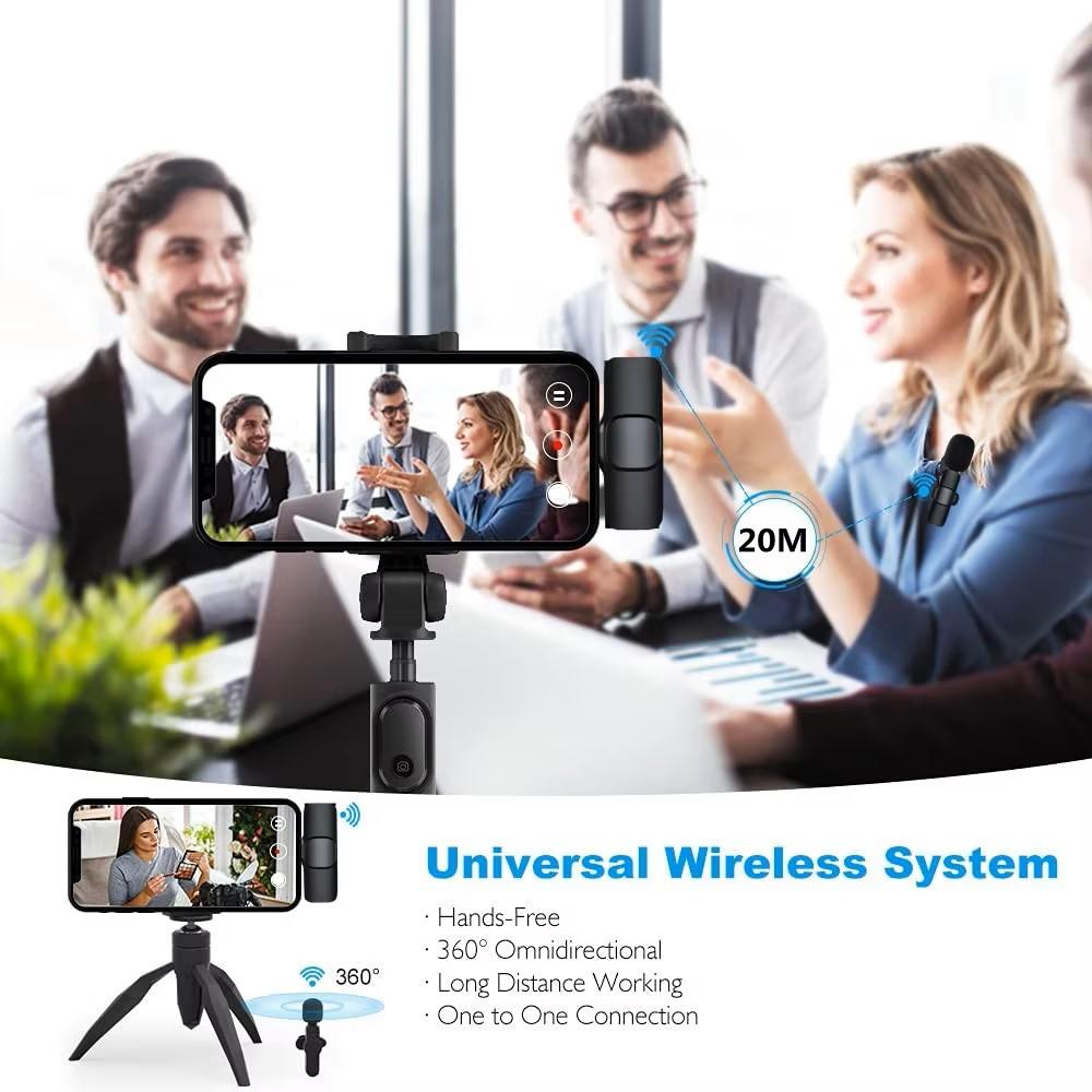 Premium Wireless Lavalier Microphone Mini Portable Audio Video Recording Mic for iPhone Android Live Broadcast Gaming