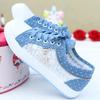 Fashion Girls Blue Canvas Shoes Lace up Women Flat Shoes Summer Mesh Women Sneakers Comfort Female Casual Footwear Flowers Ladies Shoes