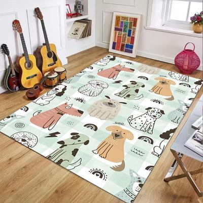 Cute Dog Print Kids Area Rug Non-Slip Washable Soft Cartoon Puppy Floor Mat for Nursery Playroom Bedroom Living Room Decor