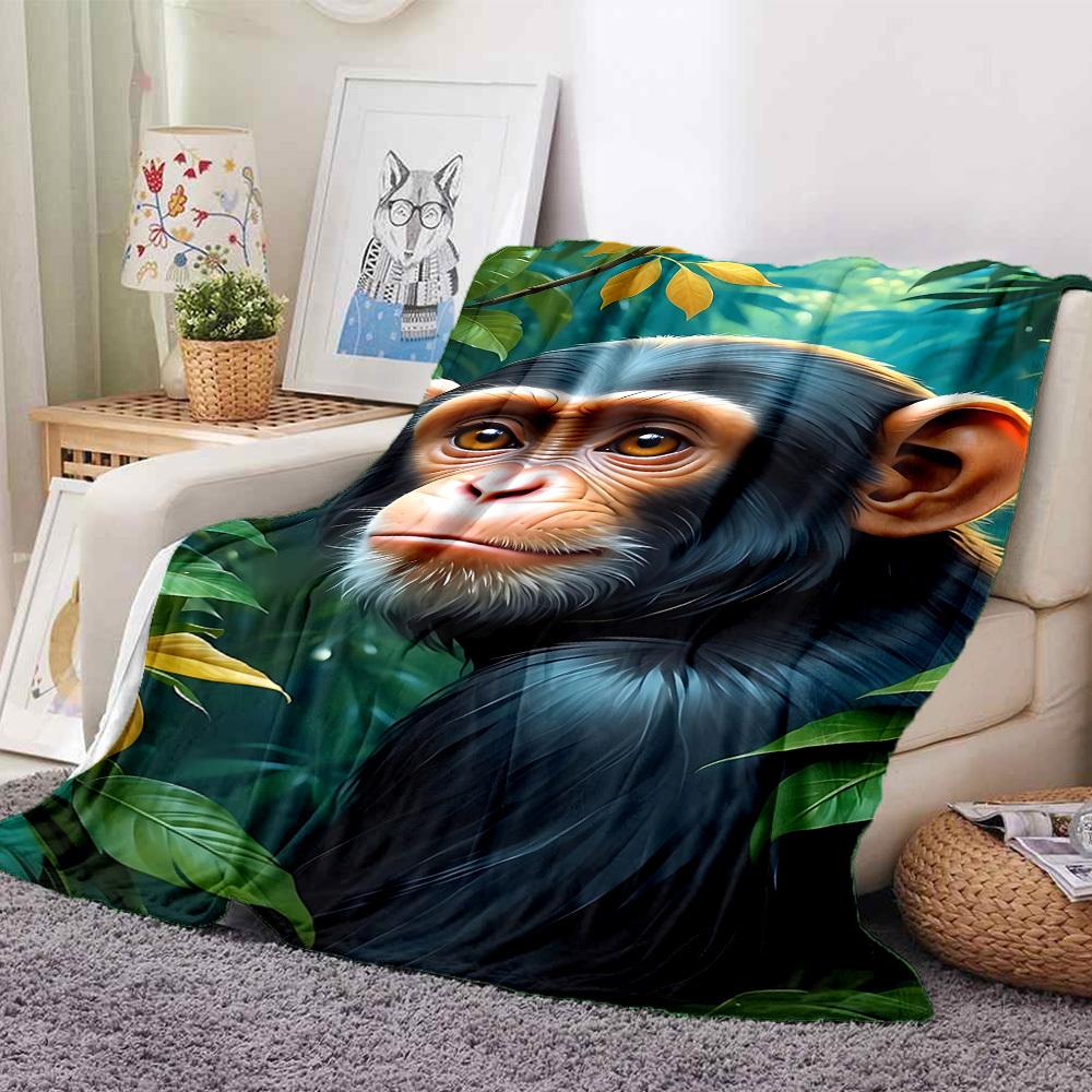 1pc Chimpanzee, Jungle Blanket Lightweight Flannel Blanket Throw Blanket For Sofa, Bed, Travel, Camping, Livingroom, Office yy251015147