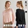 MORGEN SKY Long Sleeve Yoga Loose Long Sleeve CX060 Women's Top, Fit, Sportswear, Fitness, Training, Sweat-Wicking, Quick-Drying, Breathable,