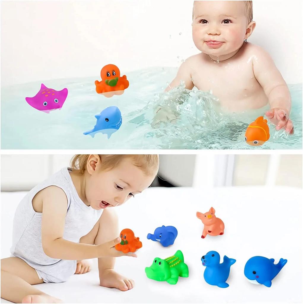 10 Stück Quietschspielzeug aus Gummi für Vorschulkinder – Schwimmendes Badespielzeug mit Meeresmotiven – Geschenk für Kleinkinder und Kinderpartys