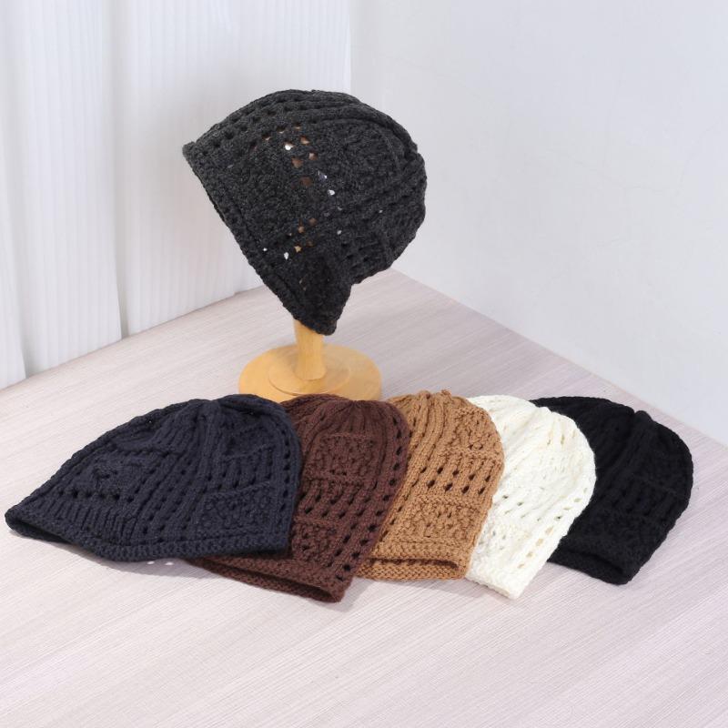 Women S Breathable Hollow Knitted Slouch Hat Solid Color Autumn Flattering Casual Fit