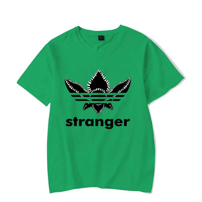 Koszulka damska unisex z krótkim rękawem i nadrukiem z napisem Stranger Things, z okrągłym dekoltem, na lato - Miękka i wygodna