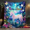 1PC Custom Name Unicorn Fantasy Garden outdooor Flannel blankets Patterns Throw Blanket All-Season Soft Gift for Couch, Bed, Camping gifts