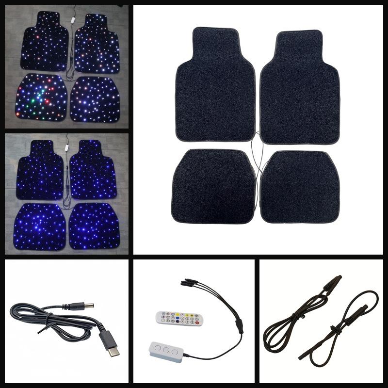 Car foot mat modification fabric fiber optic starlight complete car carpet 4 pcs universal fiber optic starlight
