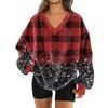 Women's Fashionable V-neck Christmas Printed Long Sleeved Casual Pullover Plush Warm Pocket Sweatshirt Top