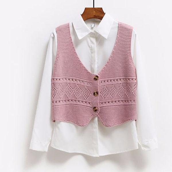 Col en v pull ajouré ample gilet gilet au crochet tout-match pull sans manches femmes court