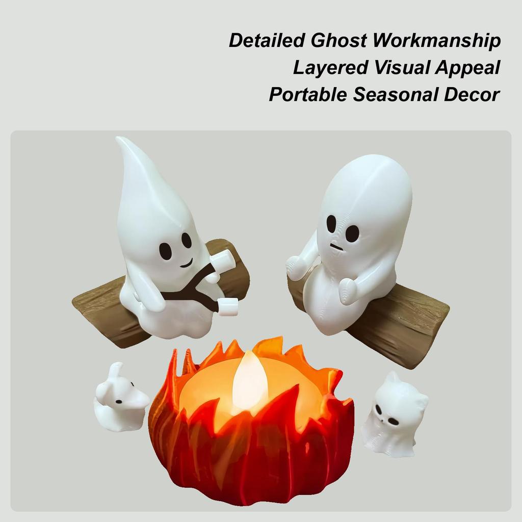 Ghost Campfire Flickering Gathering Spooky Cute Ghost Figurine Halloween Statue for Outdoors Indoor Night Gathering Family