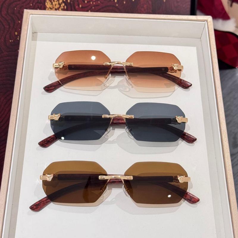 Fashionable Sun Protection Frameless Cut Sunglasses Cool Leopard Head Decoration Eyeglasses Male and Women's Eyewear