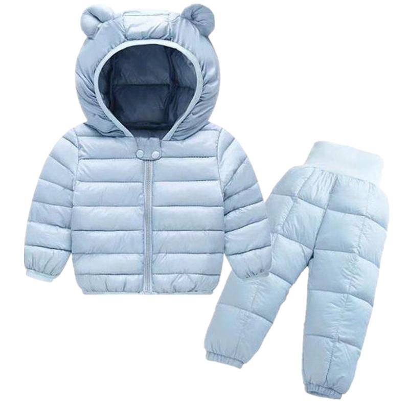 Winter Kinder Kleidung Sets Baby Jungen Warme Mit Kapuze Daunen Jacken Hosen Kleidung Sets Baby Mädchen Jungen Schneeanzug Mäntel Ski 2 stücke Sets