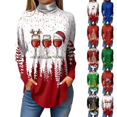 T-Shirts für Damen, lässig, langärmelig, Sweatshirt, Vintage-Stil, bedruckt, Stehkragen, Pullover